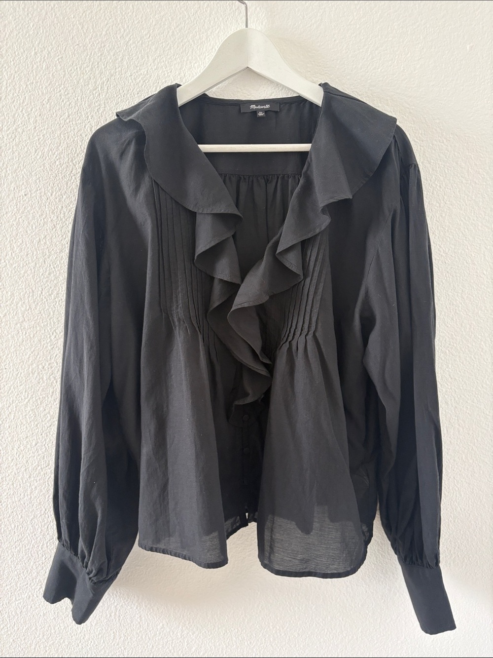 Madewell Black Ruffle Front Blouse